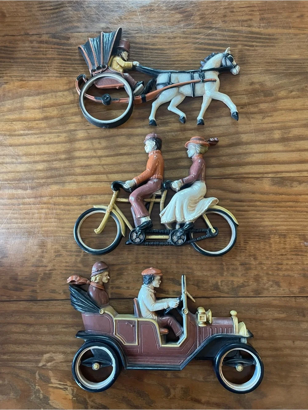 Vintage 70’s Homco Plastic Wall Plaque Set Bike Car Horse Home Decor Classic